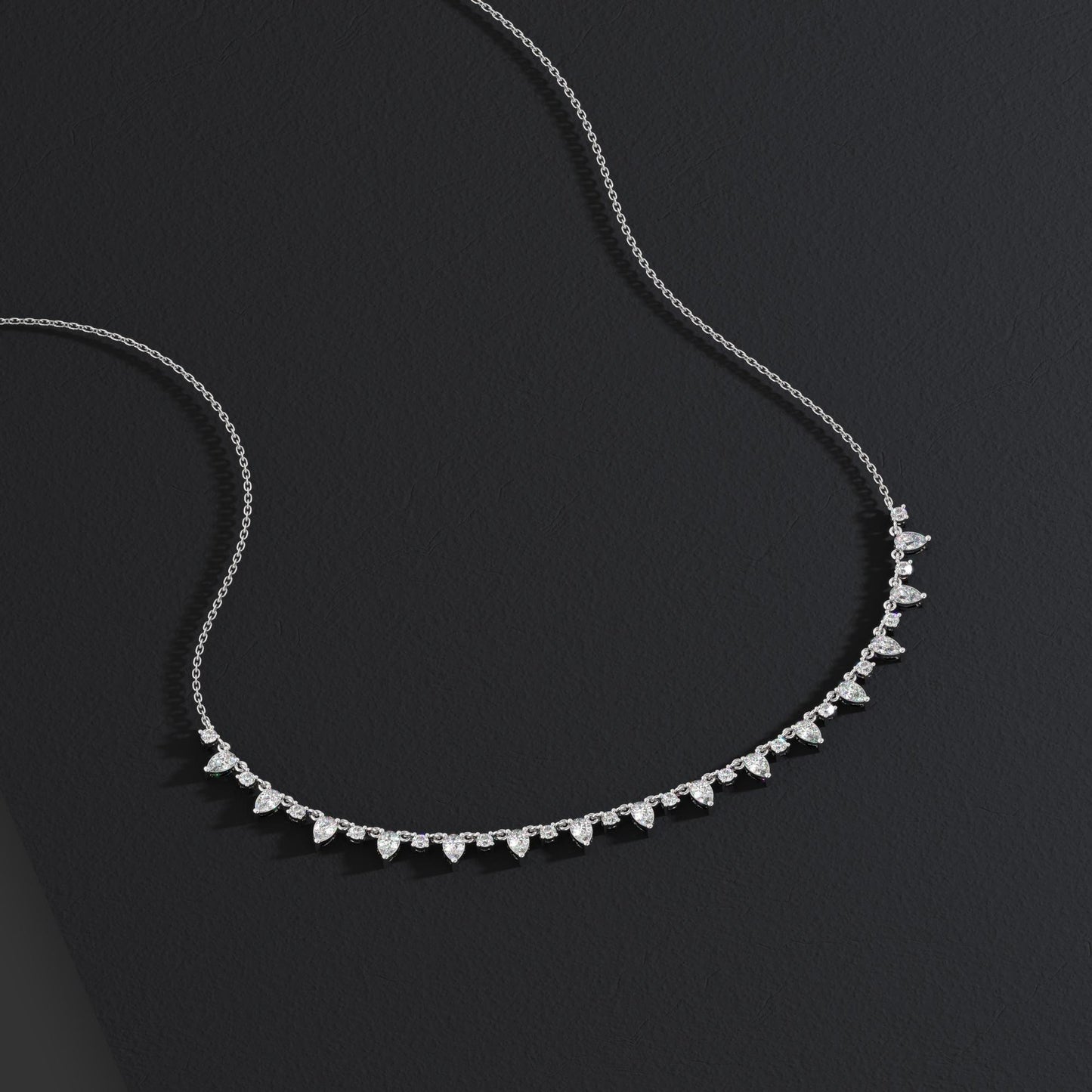 14k Gold Pear Diamond Station Necklace: Dainty Layering Necklace
