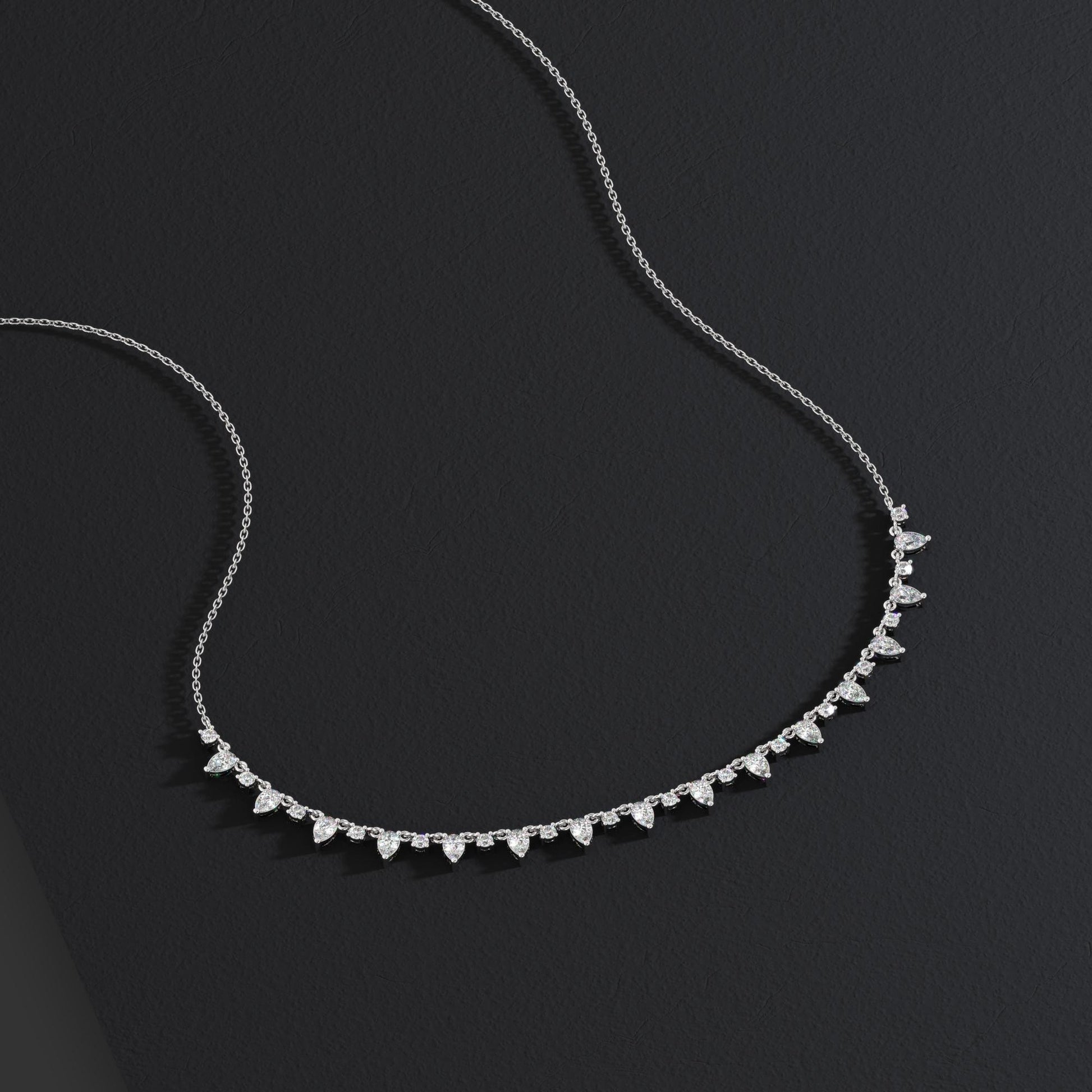 14k Gold Pear Diamond Station Necklace: Dainty Layering Necklace