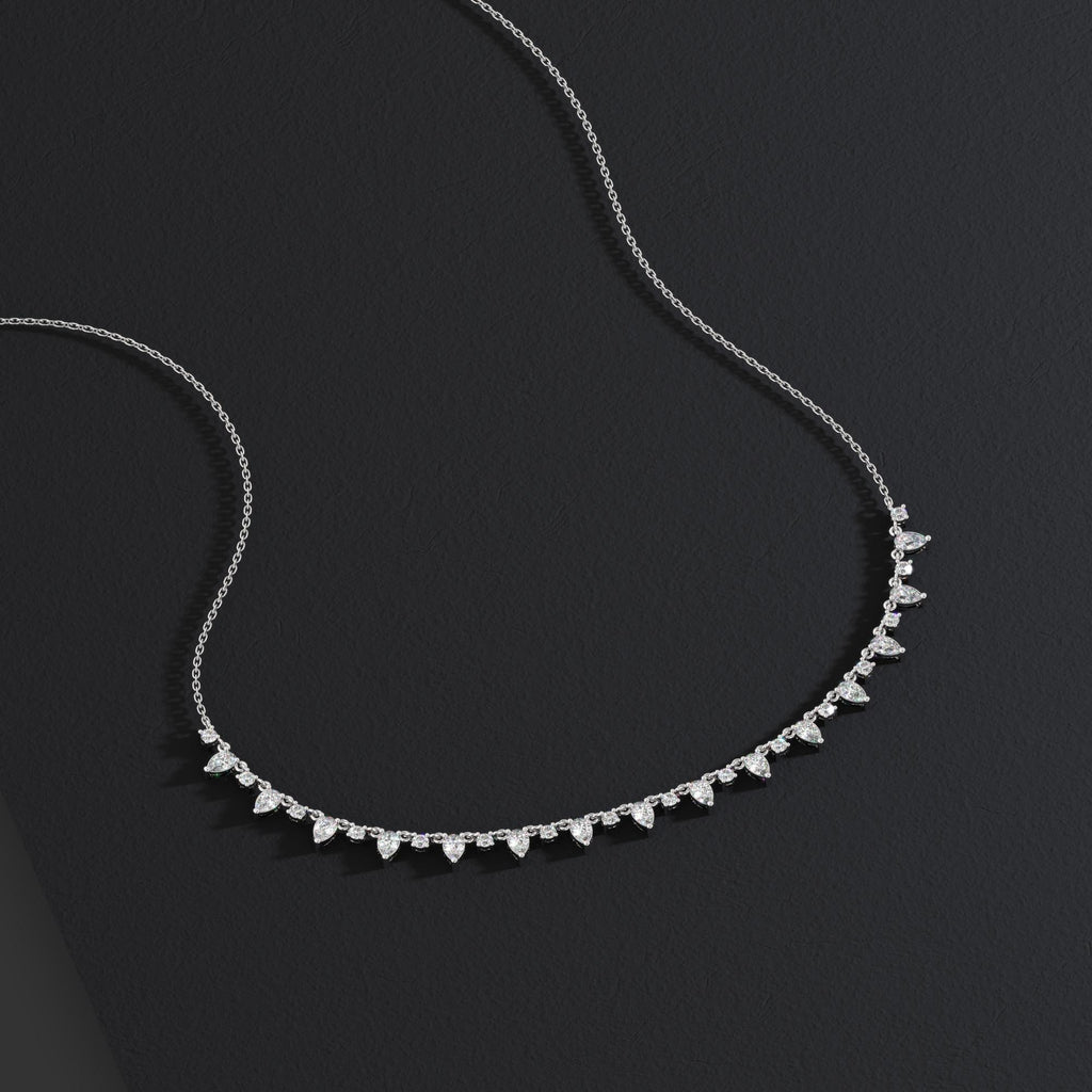 14k Gold Pear Diamond Station Necklace: Dainty Layering Necklace