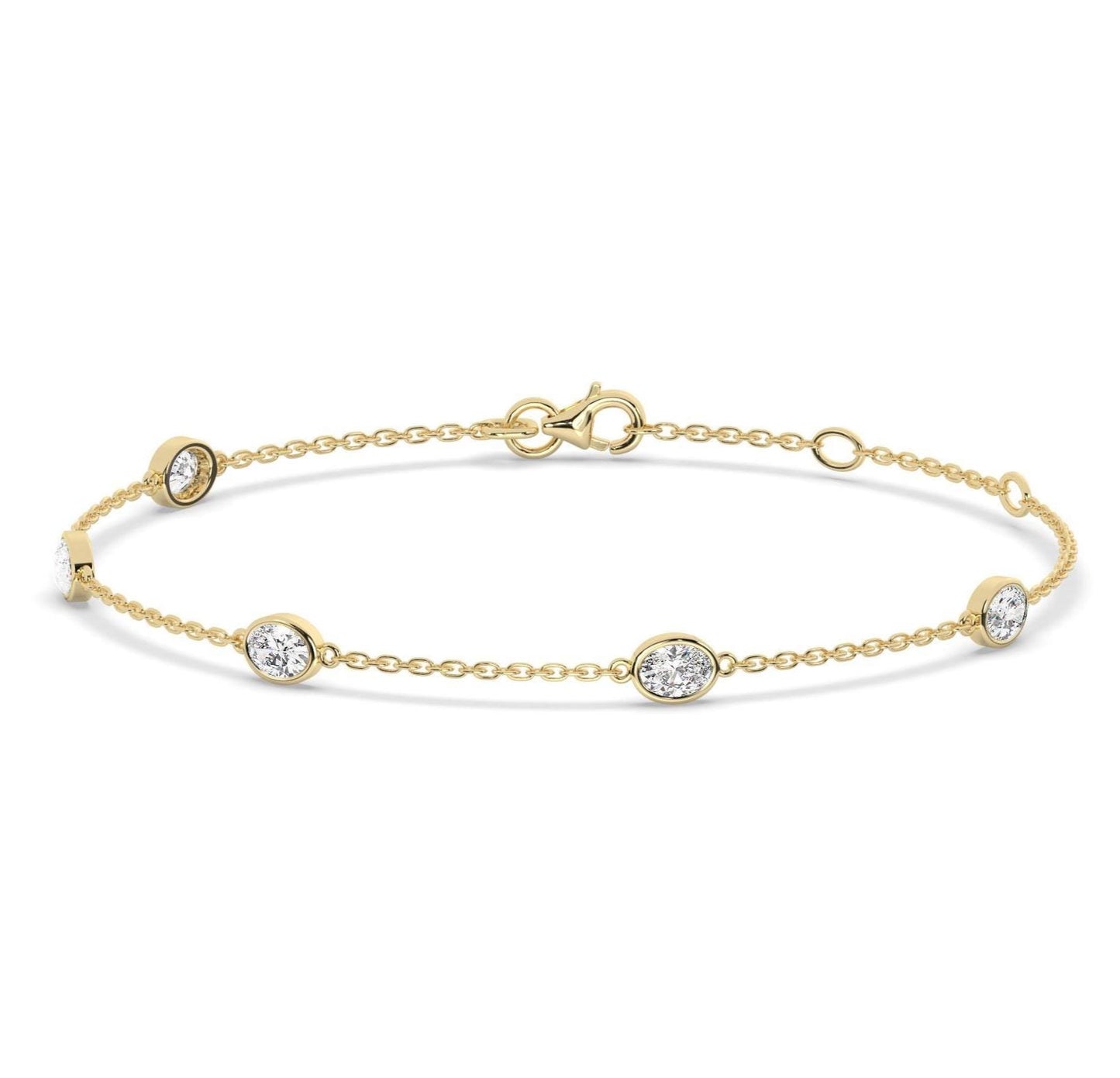 14k Gold Oval Diamond Station Bracelet: Natural or Lab Grown