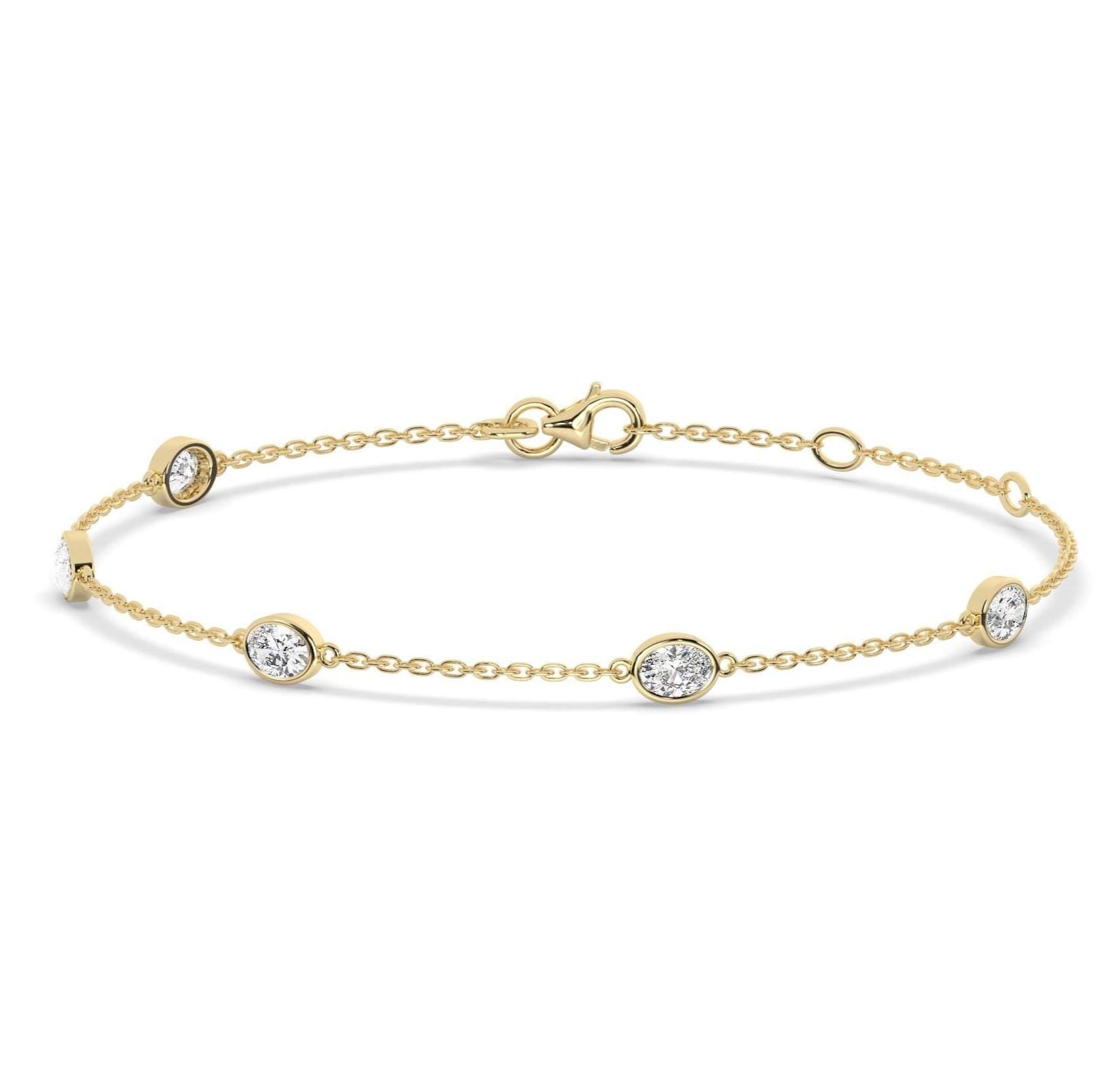 14k Gold Oval Diamond Station Bracelet: Natural or Lab Grown