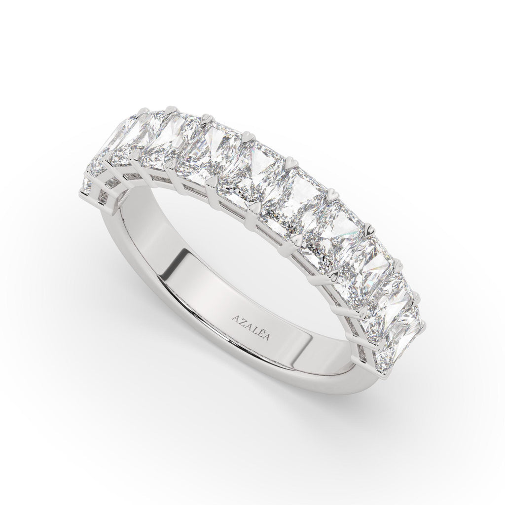 14k Gold Radiant Cut Diamond Half Eternity Wedding Band - 2.2 CT