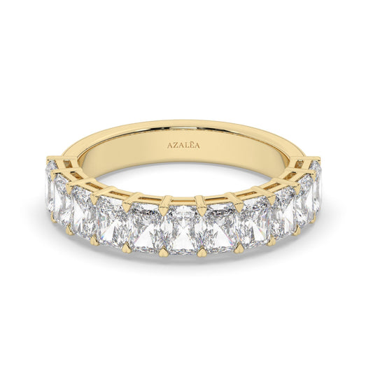14k Gold Radiant Cut Diamond Half Eternity Wedding Band - 2.2 CT