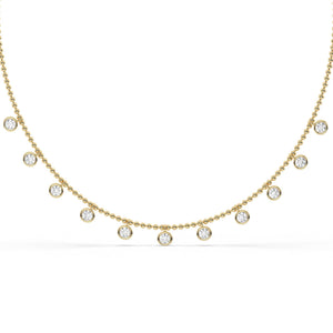 14k Gold Diamond Station Necklace: Bezel Set Ball Chain