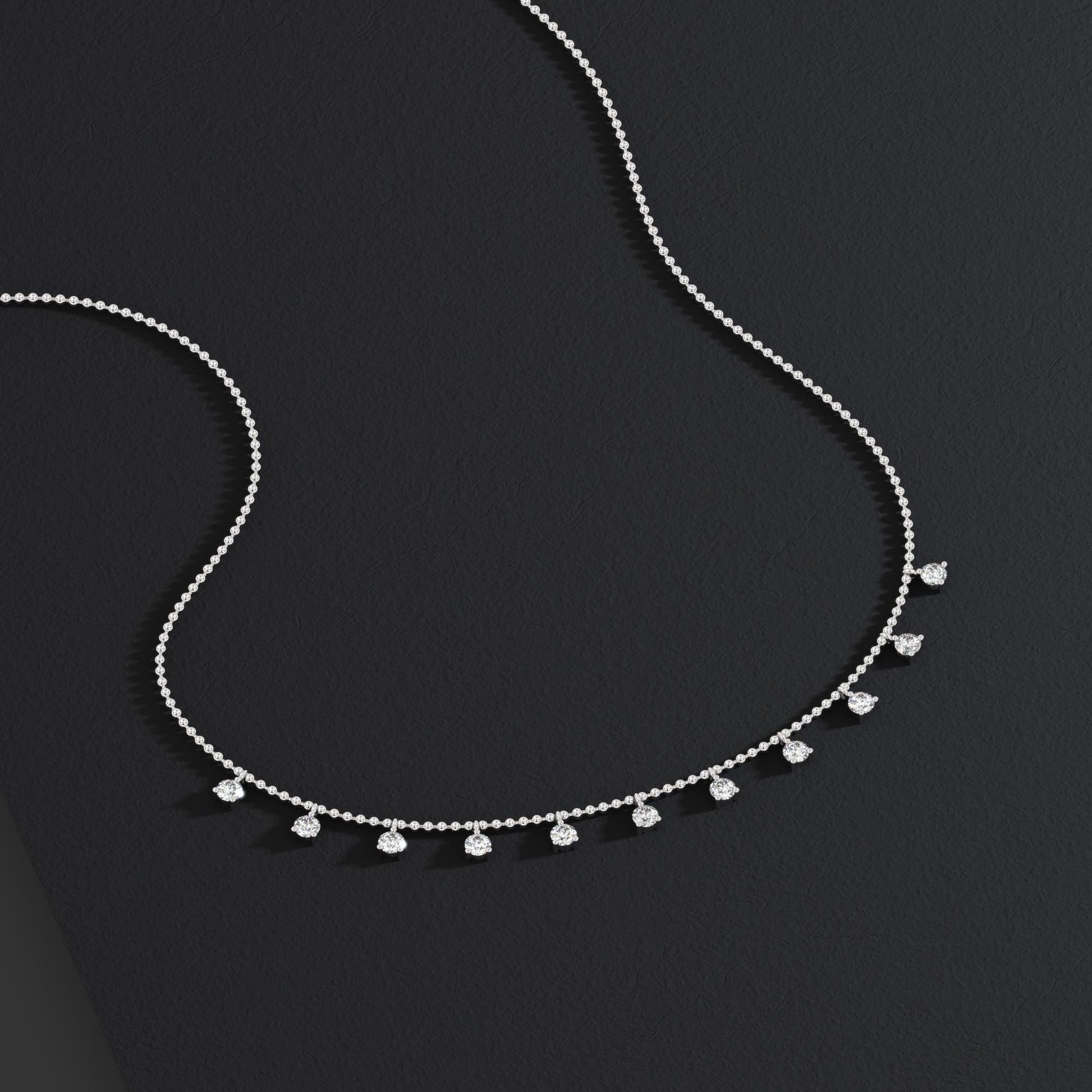 14k Gold Diamond Station Necklace: Dainty Ball Chain Layering Necklace Prong Set, Dainty Gold