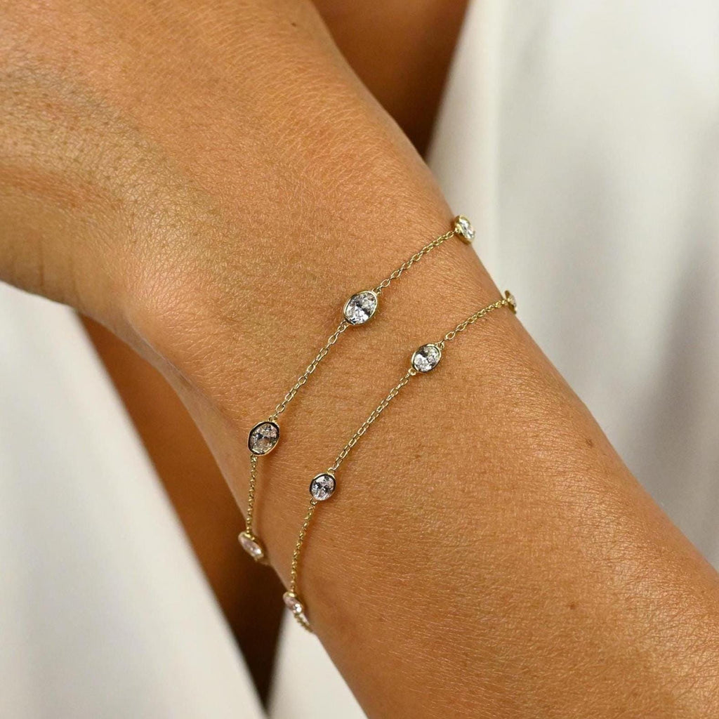 14k Gold Oval Diamond Station Bracelet: Natural or Lab Grown