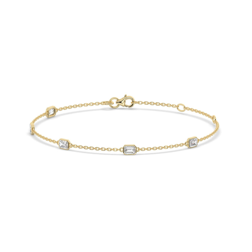 14k Gold Emerald Cut Diamond Station Bracelet: Dainty Birthday Gift