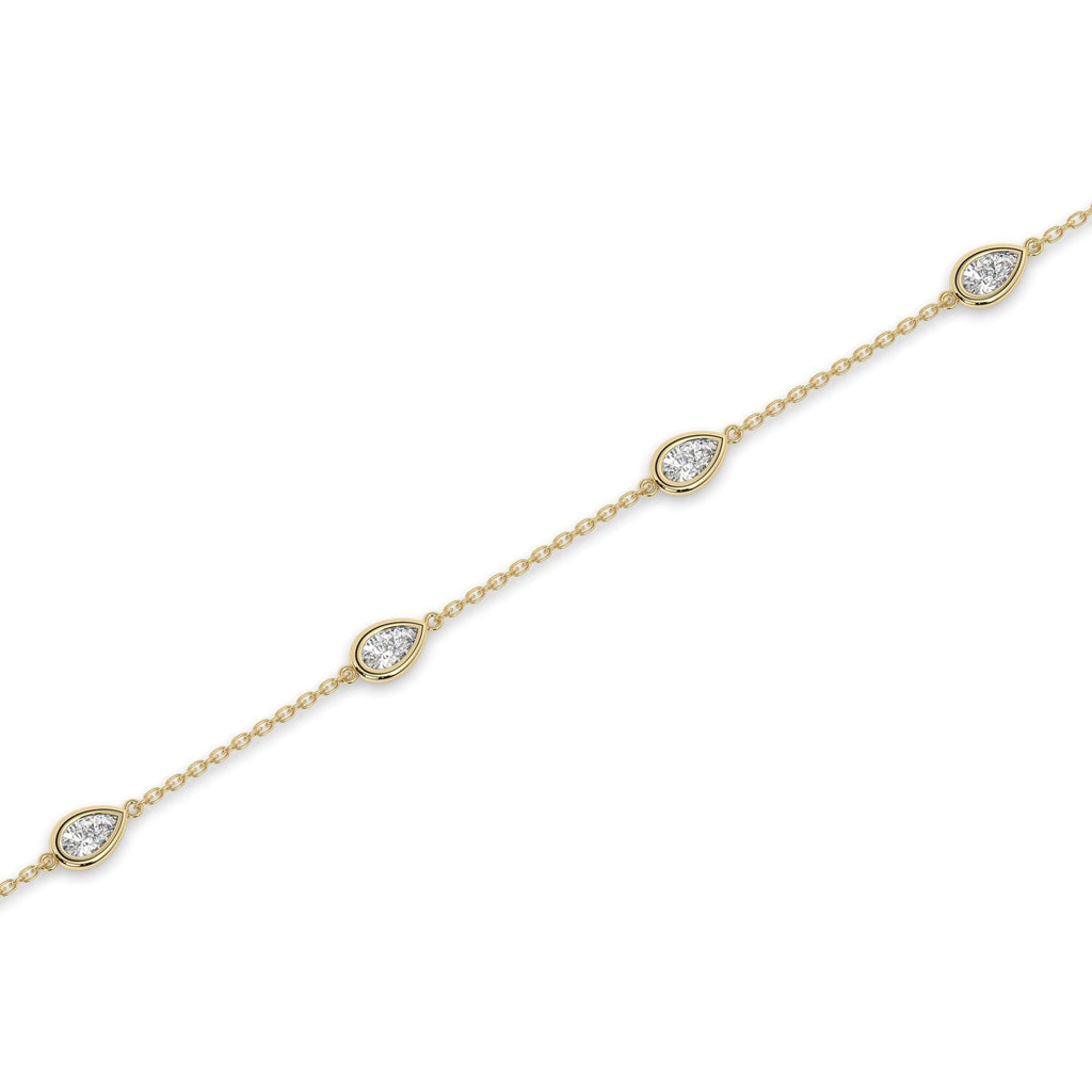 14k Gold Pear Diamond Station Bracelet - G/H SI-VS Natural Diamond