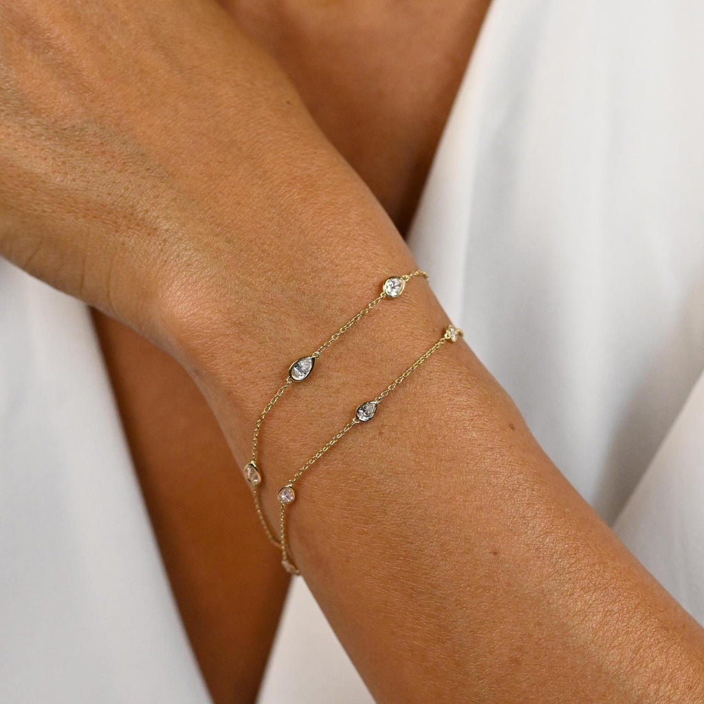 14k Gold Pear Diamond Station Bracelet - G/H SI-VS Natural Diamond