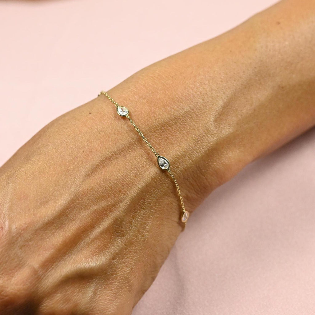 14k Gold Pear Diamond Station Bracelet - G/H SI-VS Natural Diamond