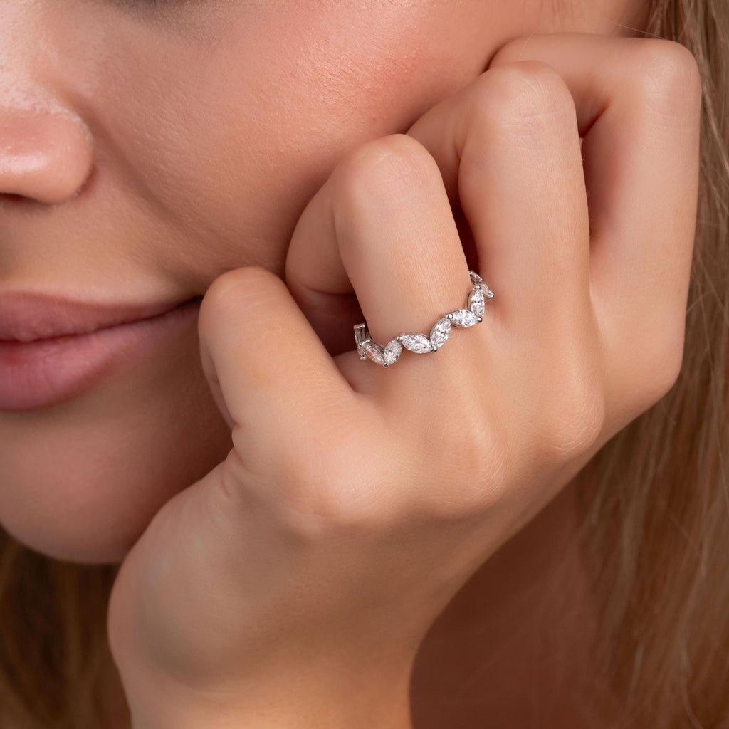 14k Gold Marquise Cut Wedding Band / 1.6 CT Diamond Tulip Eternity Ring /Birthday Gift / Natural & Lab Diamond