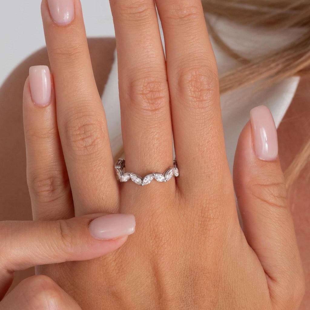 14k Gold Marquise Cut Wedding Band / 1.6 CT Diamond Tulip Eternity Ring /Birthday Gift / Natural & Lab Diamond