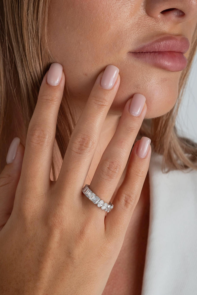 5 CT Diamond Eternity Ring / 14k Gold Half Emerald Half Oval Cut Diamond Eternity Wedding Band / Natural & Lab Diamond options