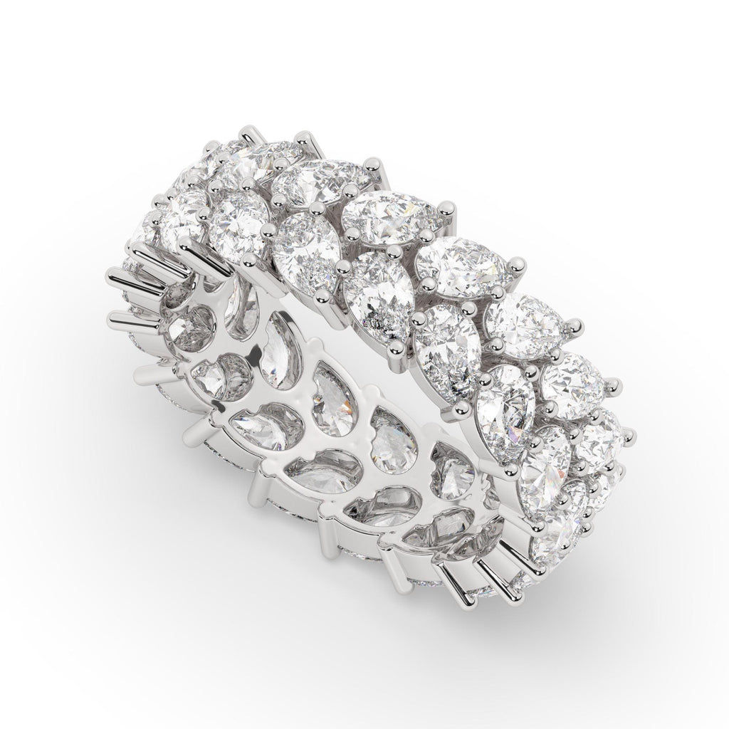 14k Gold Pear Shape Diamond Full Eternity Wedding Band / 3.6 CT Diamond Double Row Ring / Natural & Lab Diamond Options