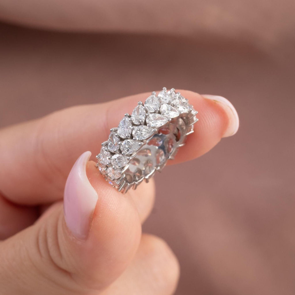 14k Gold Pear Shape Diamond Full Eternity Wedding Band / 3.6 CT Diamond Double Row Ring / Natural & Lab Diamond Options