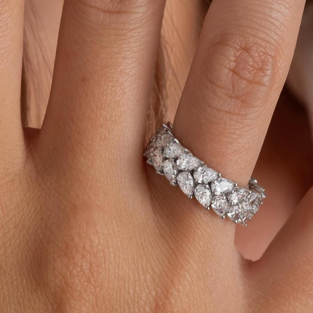 14k Gold Pear Shape Diamond Full Eternity Wedding Band / 3.6 CT Diamond Double Row Ring / Natural & Lab Diamond Options