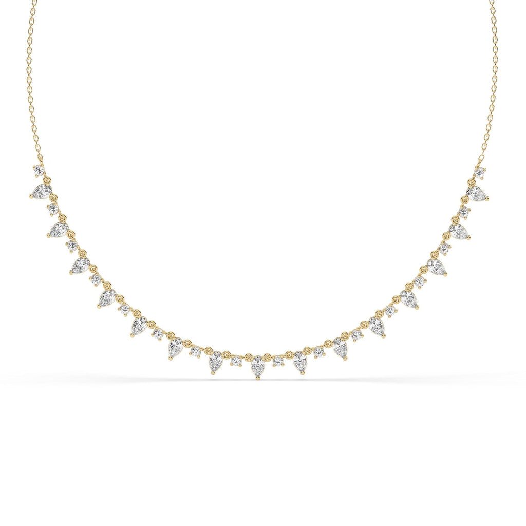 14k Gold Pear Diamond Station Necklace: Dainty Layering Necklace