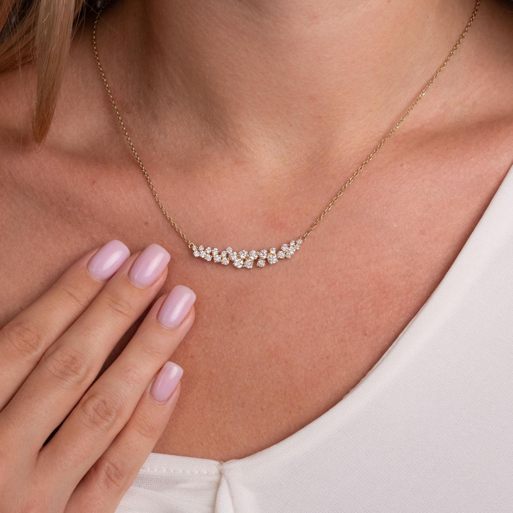 14k Gold Diamond Cluster Necklace: Minimalist Layering Jewelry Unique Diamond Necklace / Gift for her