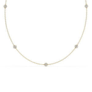14k Gold Diamond Flower Station Necklace - Minimalist Layering Necklace