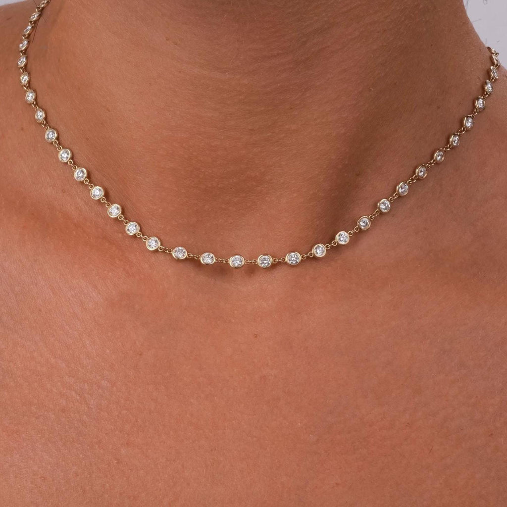 Diamond By the Yard Necklace / 14k Gold Bezel Set Station Necklace / Dainty Minimalistic Diamond Necklace / Layering Necklace