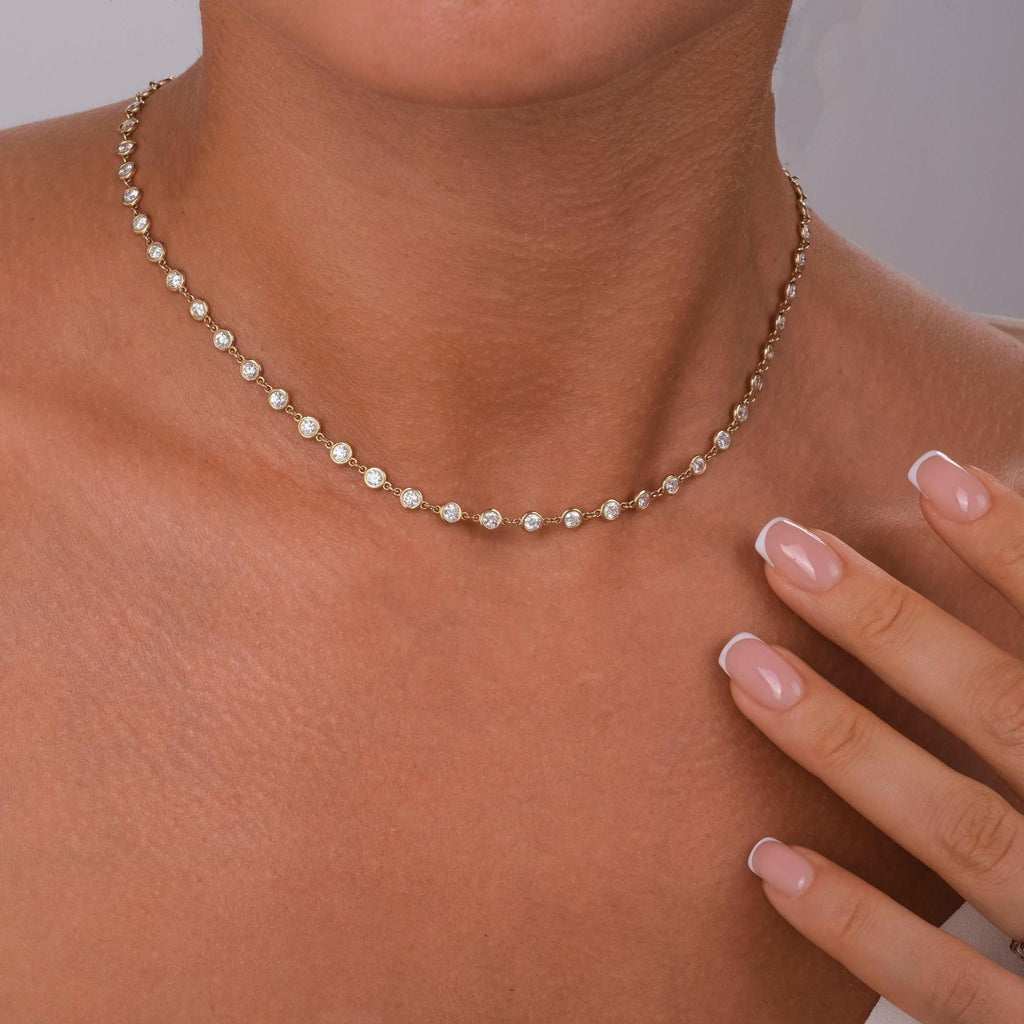 Diamond By the Yard Necklace / 14k Gold Bezel Set Station Necklace / Dainty Minimalistic Diamond Necklace / Layering Necklace