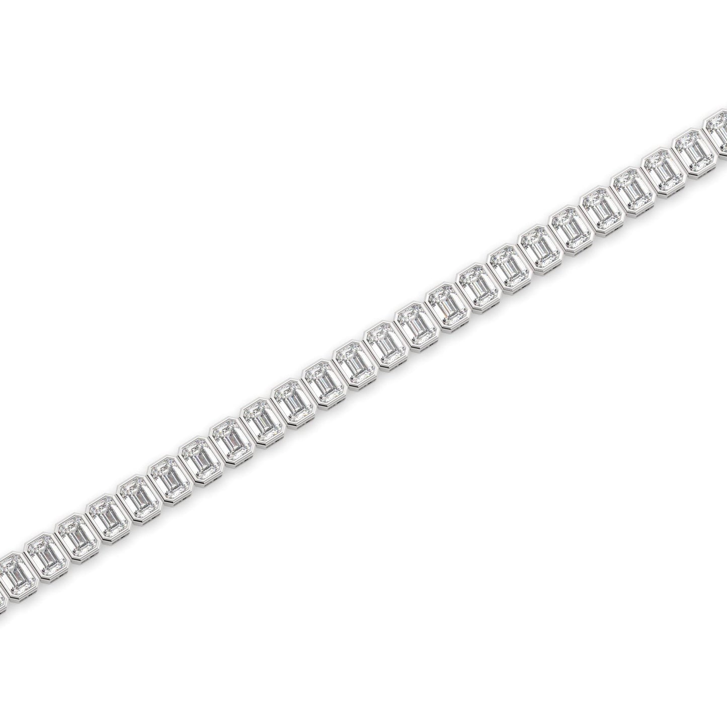 14k Gold Emerald Cut Tennis Bracelet: Lab or Natural Diamond, Bezel Set