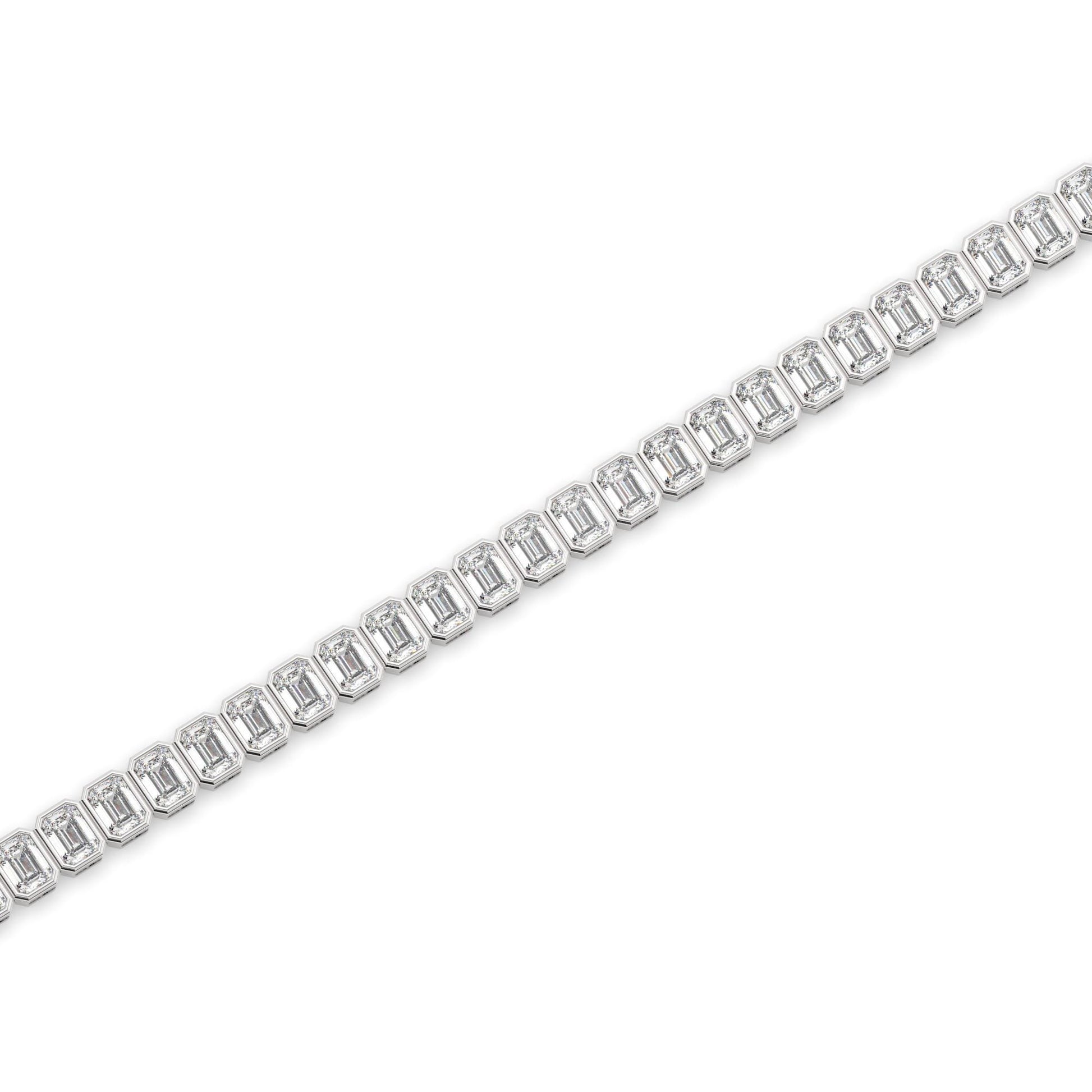 14k Gold Emerald Cut Tennis Bracelet: Lab or Natural Diamond, Bezel Set