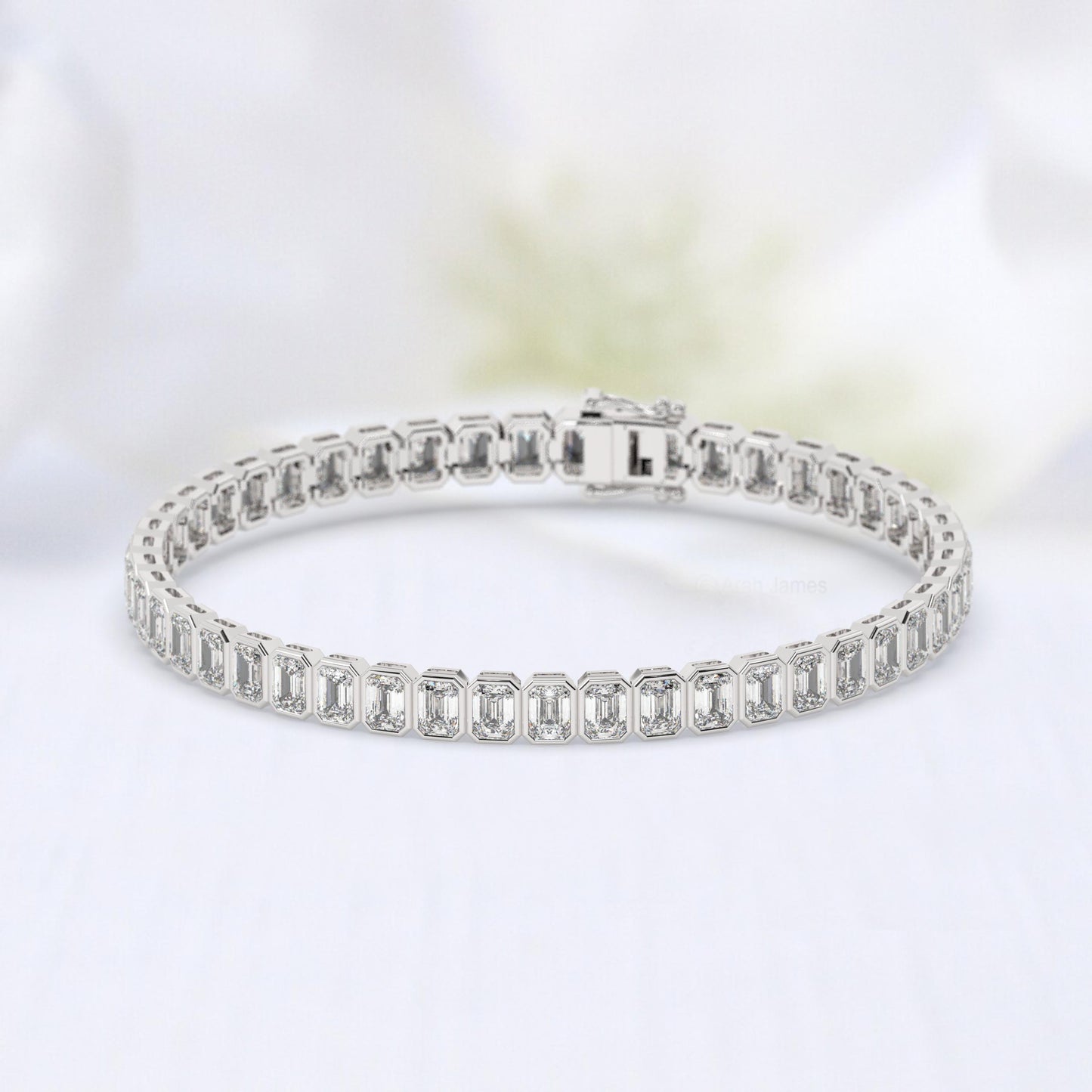 14k Gold Emerald Cut Tennis Bracelet: Lab or Natural Diamond, Bezel Set