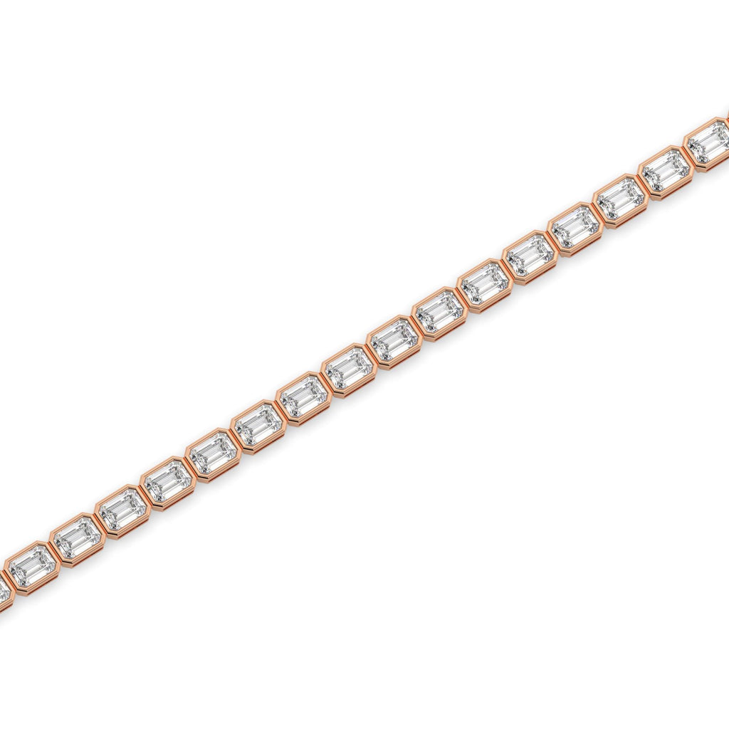 14k Gold Emerald Cut Tennis Bracelet: Bezel Set, 9 CT Diamond