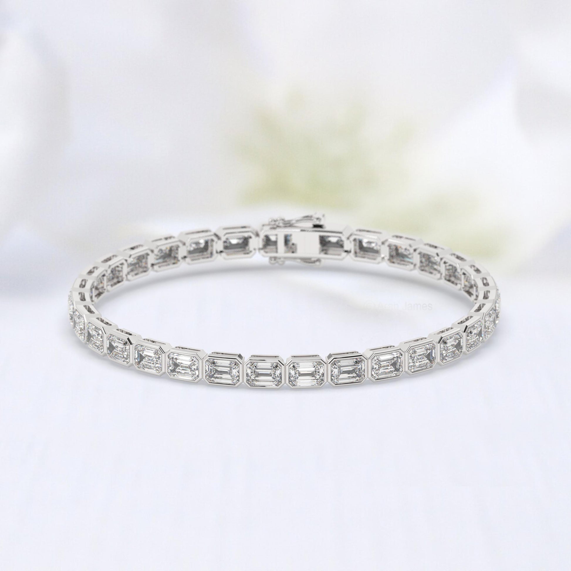 14k Gold Emerald Cut Tennis Bracelet: Bezel Set, 9 CT Diamond