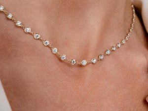 Diamond By the Yard Necklace / 14k Gold Bezel Set Station Necklace / Dainty Minimalistic Diamond Necklace / Layering Necklace