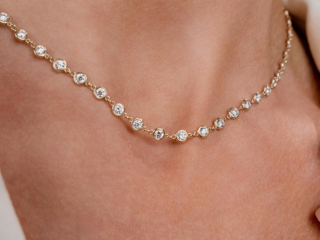 Diamond By the Yard Necklace / 14k Gold Bezel Set Station Necklace / Dainty Minimalistic Diamond Necklace / Layering Necklace