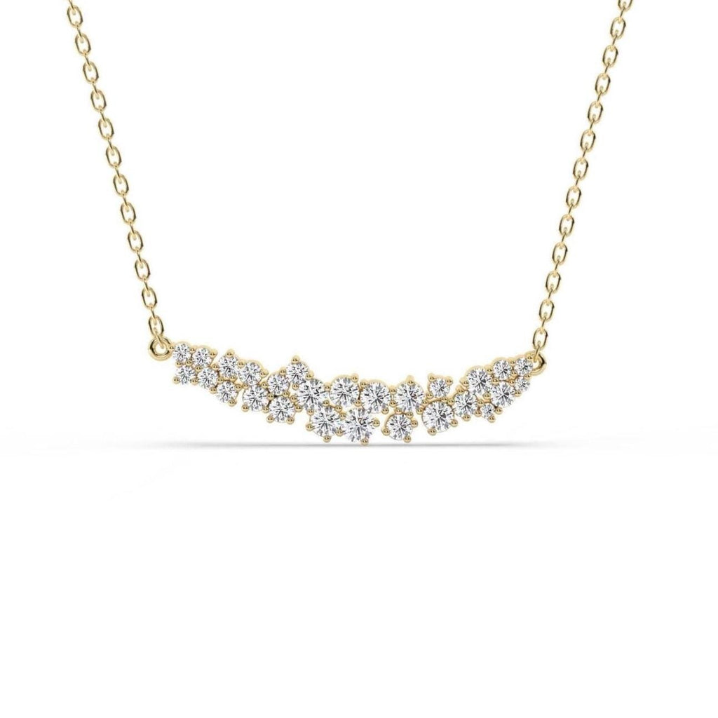 14k Gold Diamond Cluster Necklace: Minimalist Layering Jewelry Unique Diamond Necklace / Gift for her