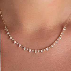 14k Gold Pear Diamond Station Necklace: Dainty Layering Necklace