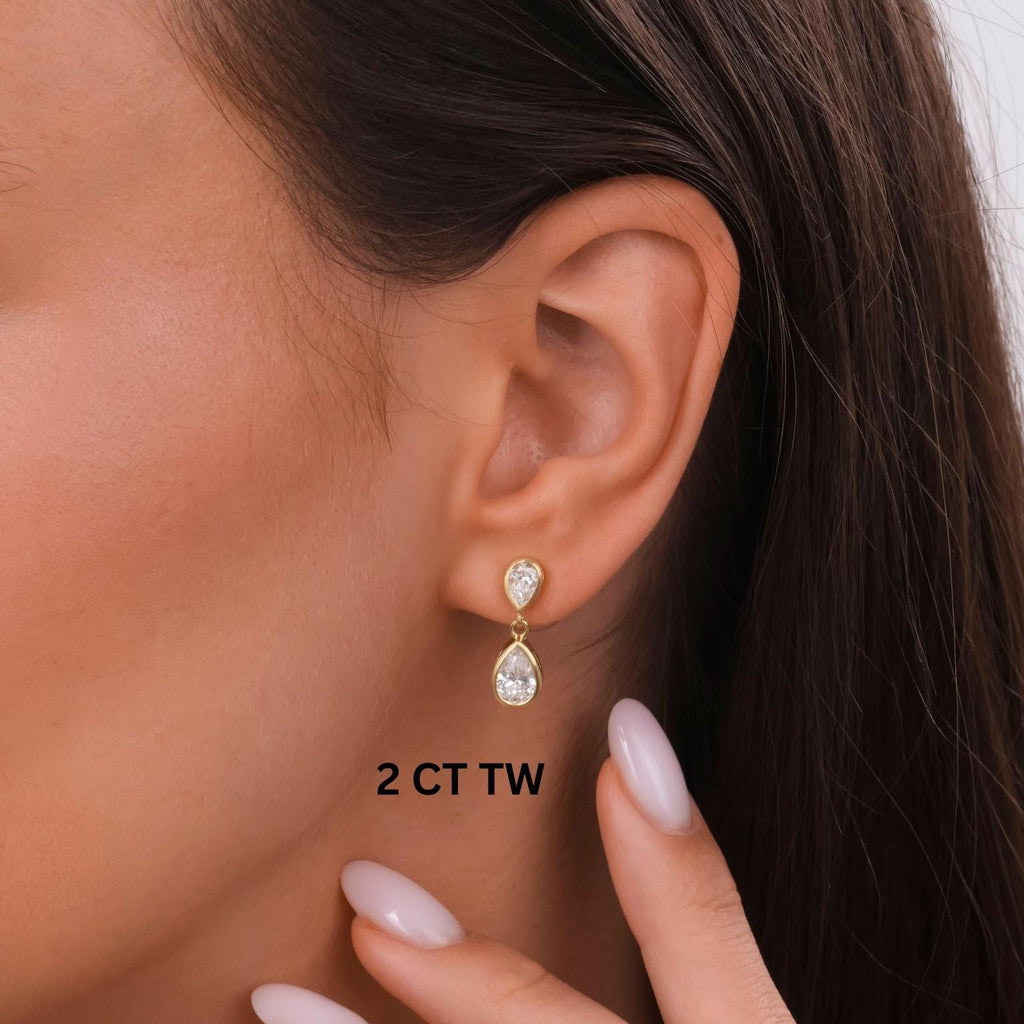 14k Gold Pear Diamond Dangle Earrings: IGI Certified Lab Grown Diamond