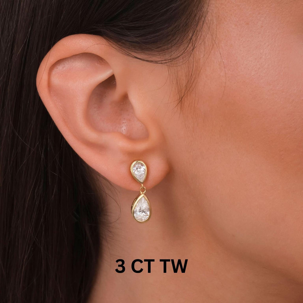 14k Gold Pear Diamond Dangle Earrings: IGI Certified Lab Grown Diamond