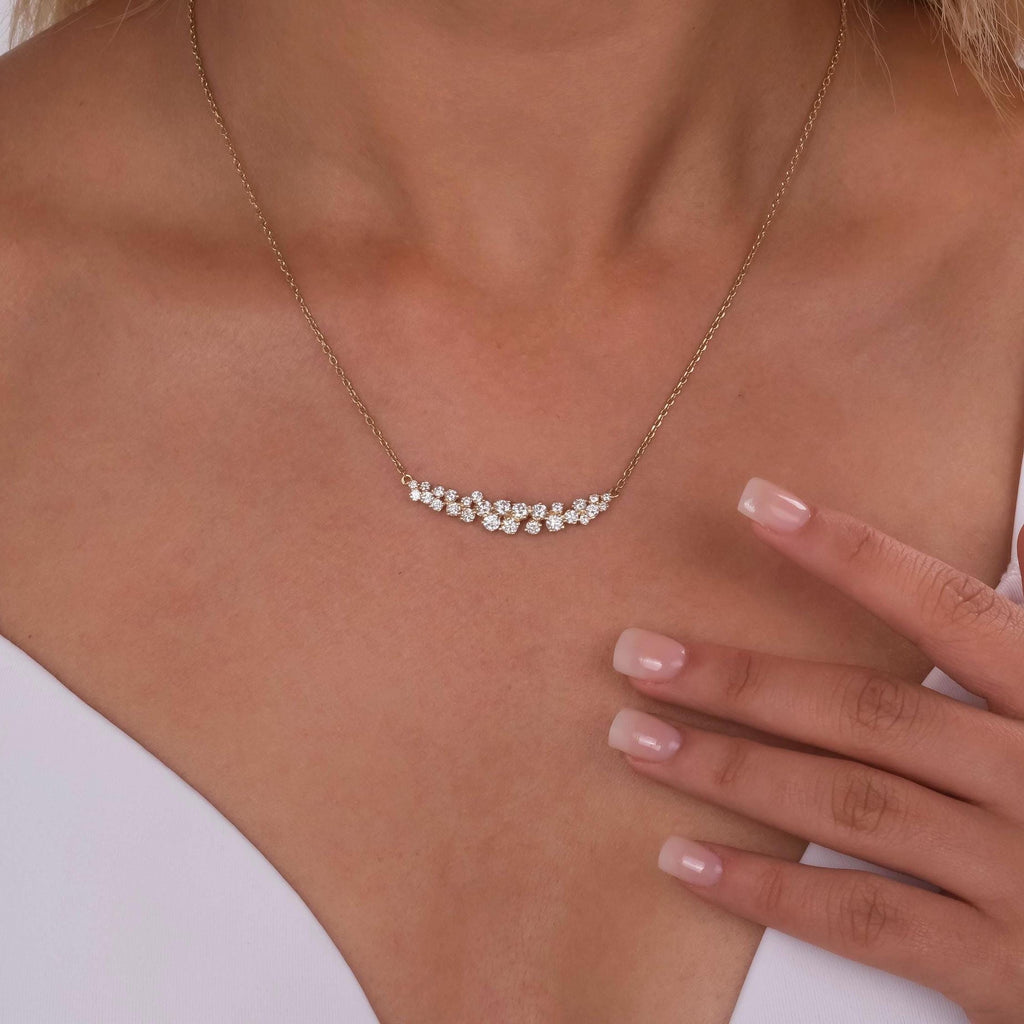 14k Gold Diamond Cluster Necklace: Minimalist Layering Jewelry Unique Diamond Necklace / Gift for her