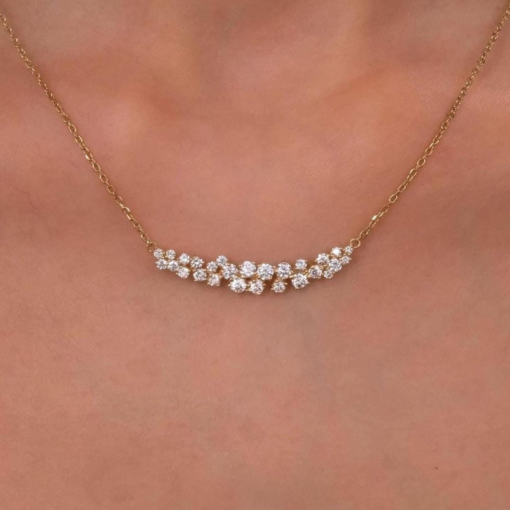 14k Gold Diamond Cluster Necklace: Minimalist Layering Jewelry Unique Diamond Necklace / Gift for her