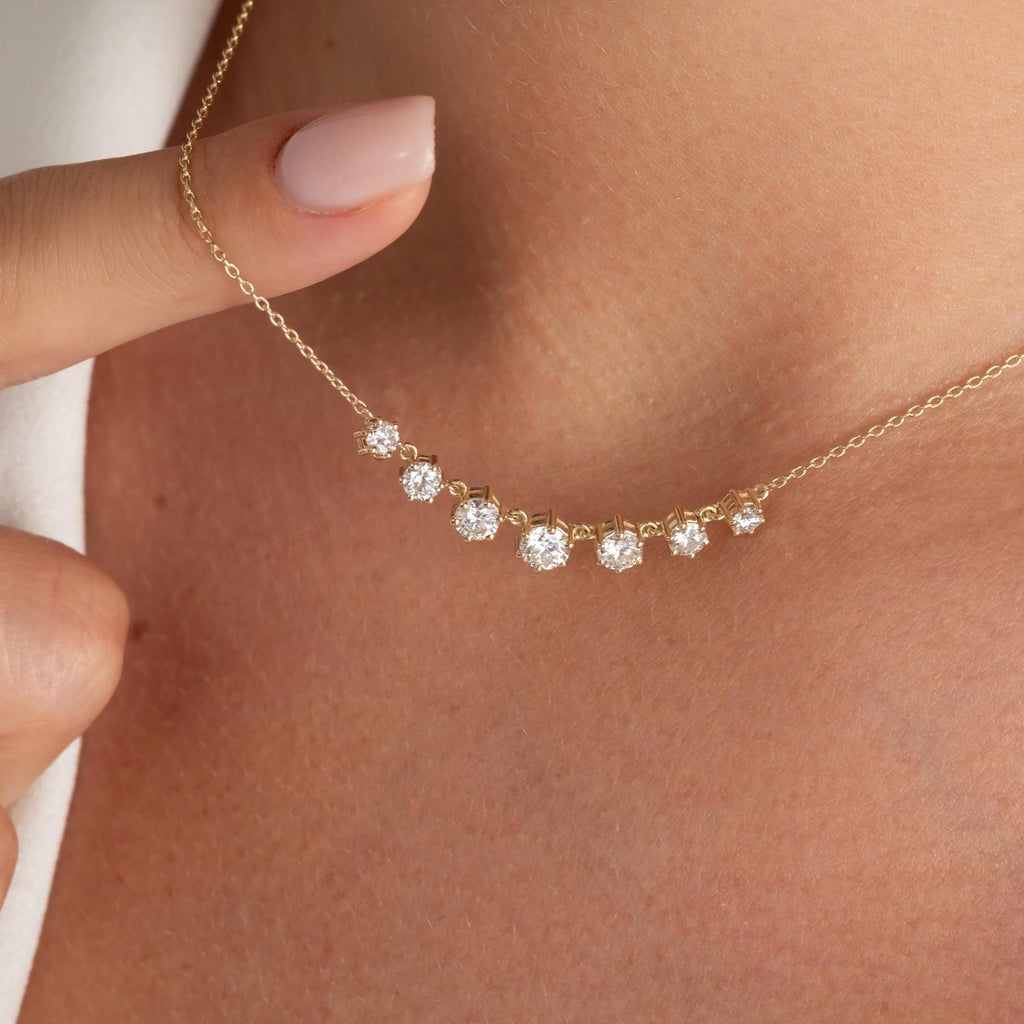1.2 CT Diamond Station Segment Necklace / 14k Gold Round Diamond Station Necklace / Dainty Diamond Necklace / Layering Necklace
