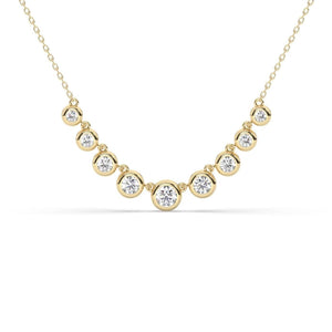1.3 CT Diamond Station Necklace: 14k Gold Bezel Set Layering Necklace