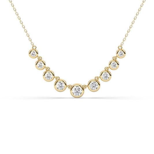 1.3 CT Diamond Station Necklace: 14k Gold Bezel Set Layering Necklace