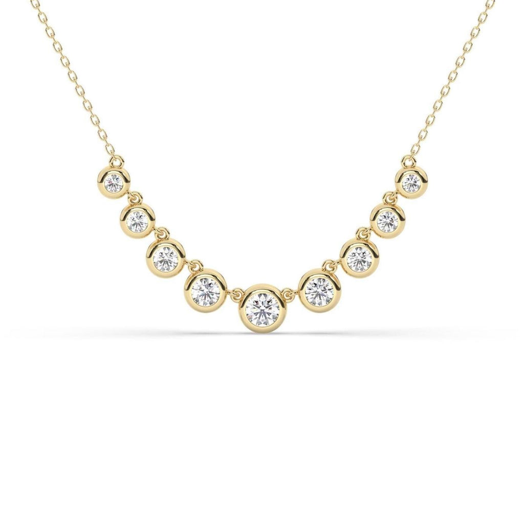1.3 CT Diamond Station Necklace: 14k Gold Bezel Set Layering Necklace