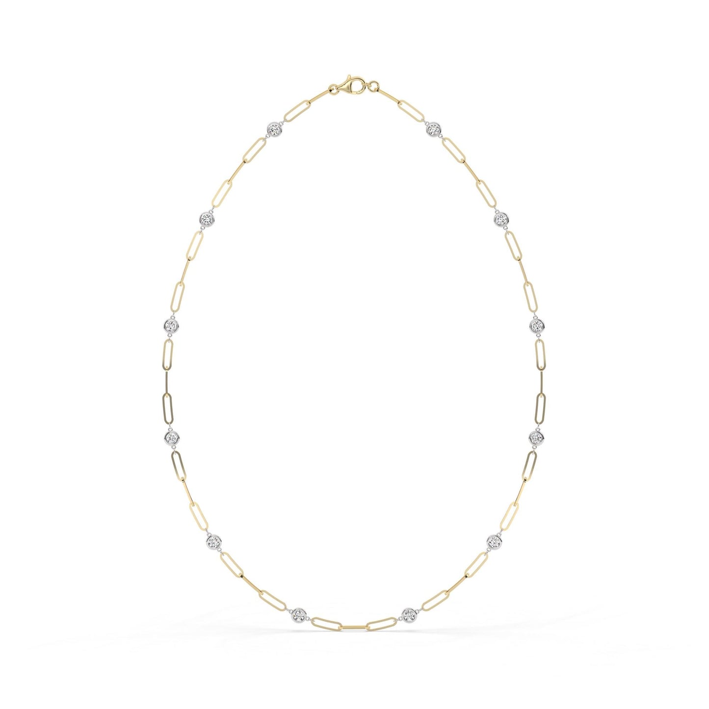 1.8 CT Diamond Station Necklace: 14k Gold Paperclip Chain