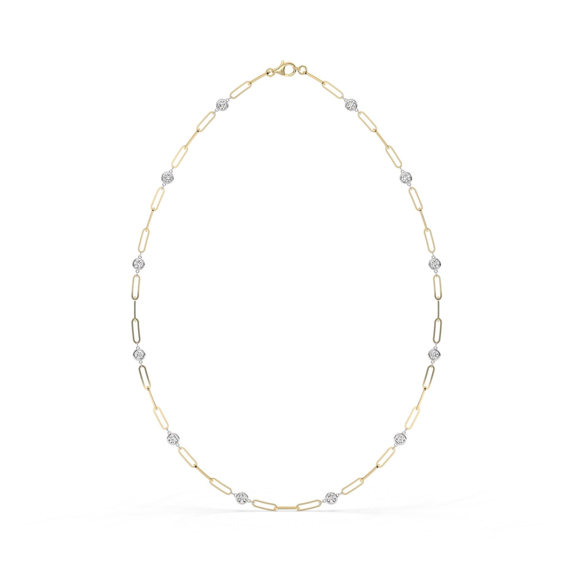 1.8 CT Diamond Station Necklace: 14k Gold Paperclip Chain
