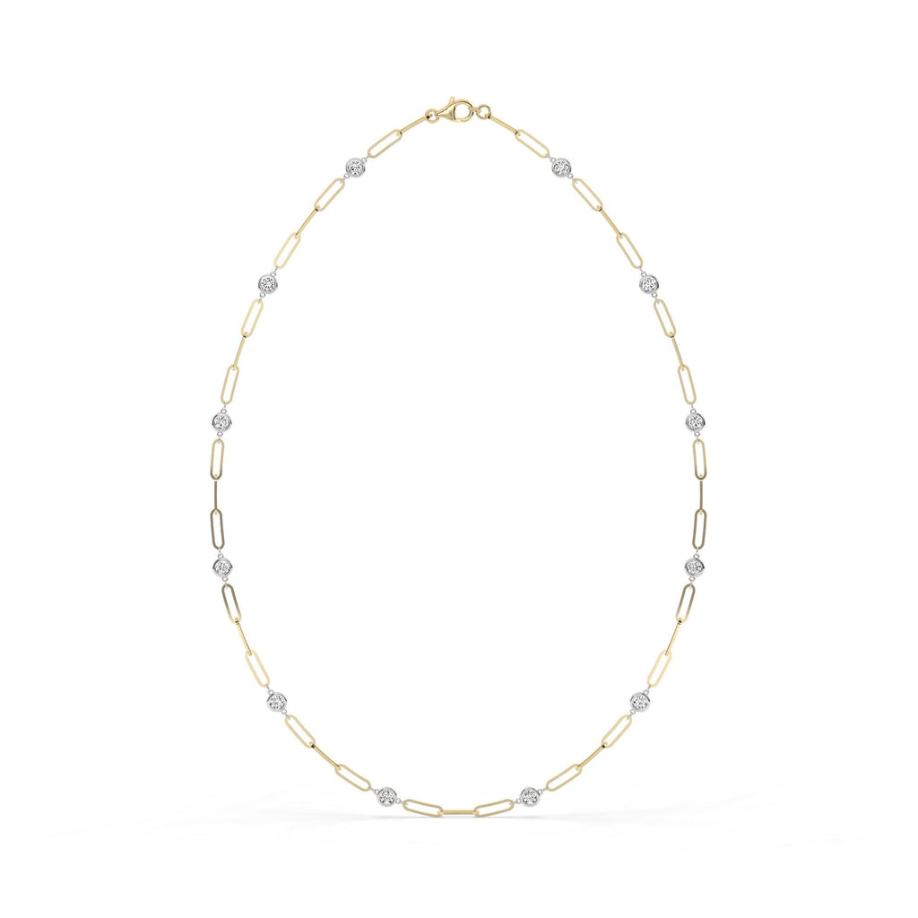 1.8 CT Diamond Station Necklace: 14k Gold Paperclip Chain