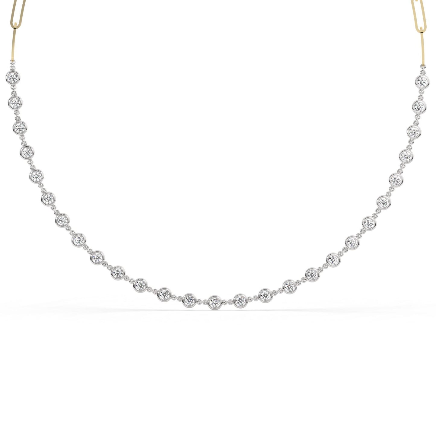 2 CT Diamond Station Necklace / 14k Gold Paperclip Diamond By the Yard Necklace