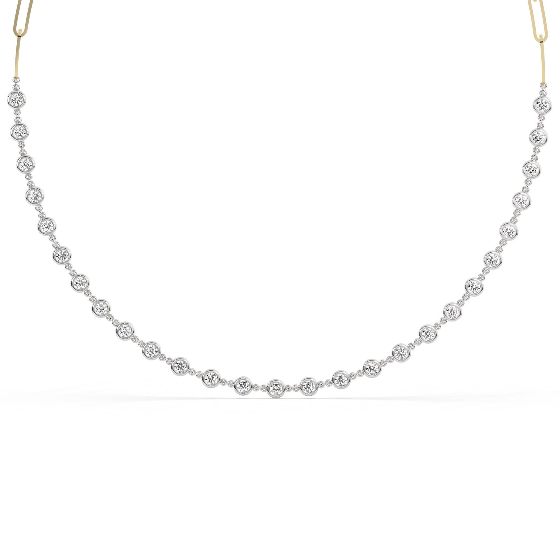 2 CT Diamond Station Necklace / 14k Gold Paperclip Diamond By the Yard Necklace