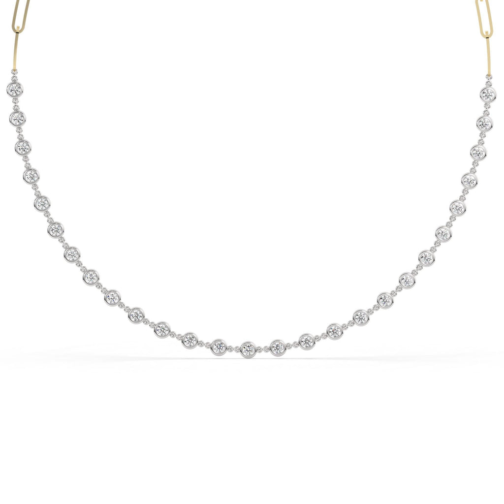 2 CT Diamond Station Necklace / 14k Gold Paperclip Diamond By the Yard Necklace