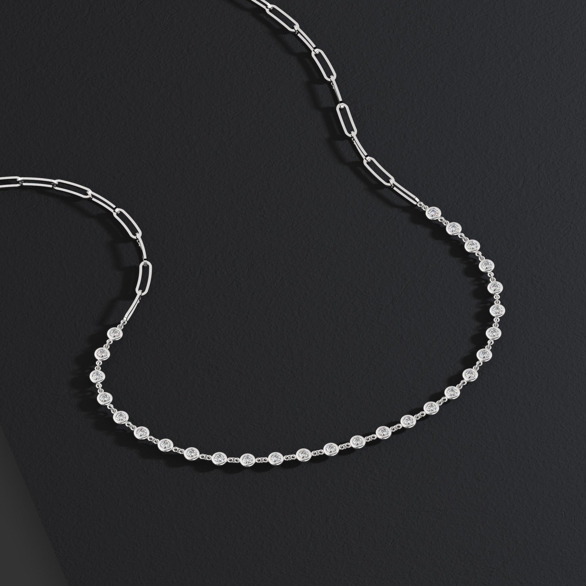 2 CT Diamond Station Necklace / 14k Gold Paperclip Diamond By the Yard Necklace