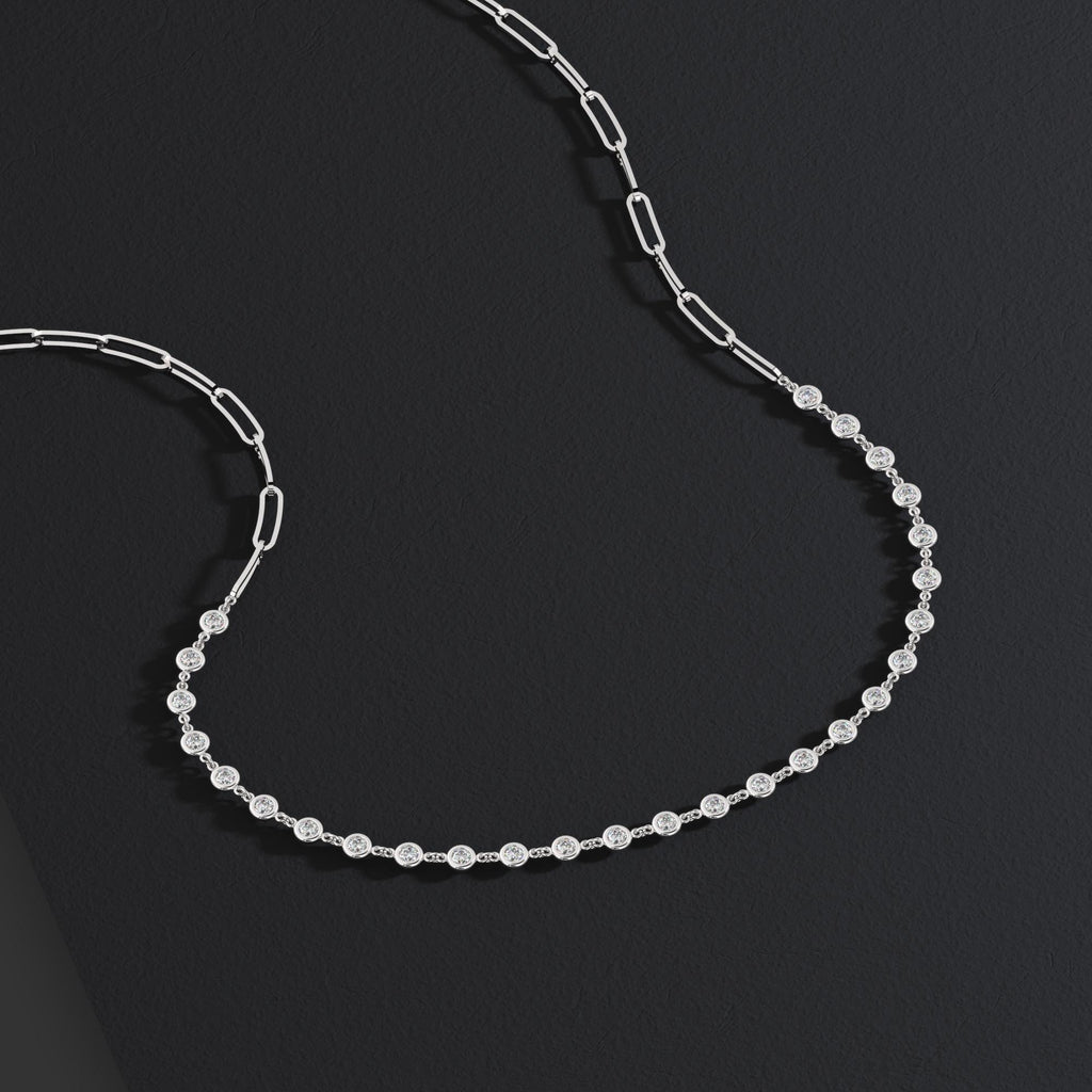 2 CT Diamond Station Necklace / 14k Gold Paperclip Diamond By the Yard Necklace